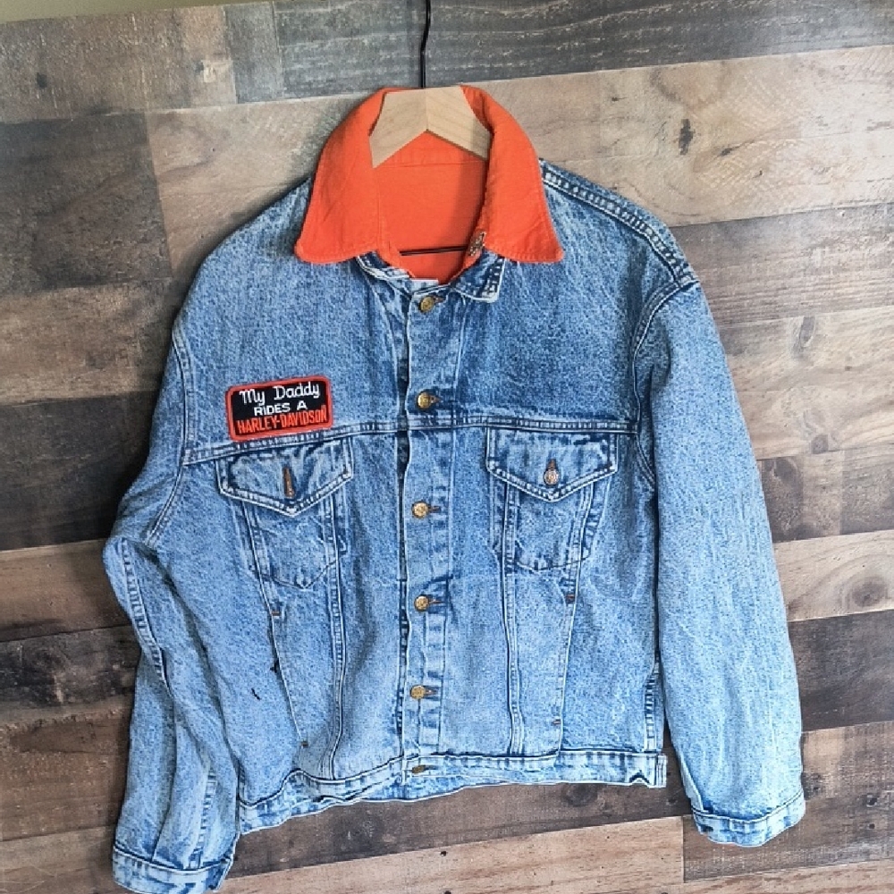 Vintage Harley-Davidson Blue Stonewashed Denim Trucker Jacket Sz Large Women